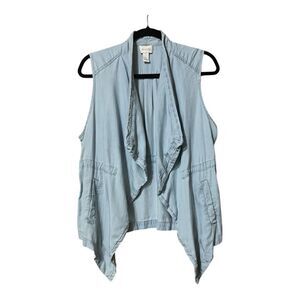 Chico’s Womens Size 1 Medium Light Blue Chambray Drape Drawstring Vest